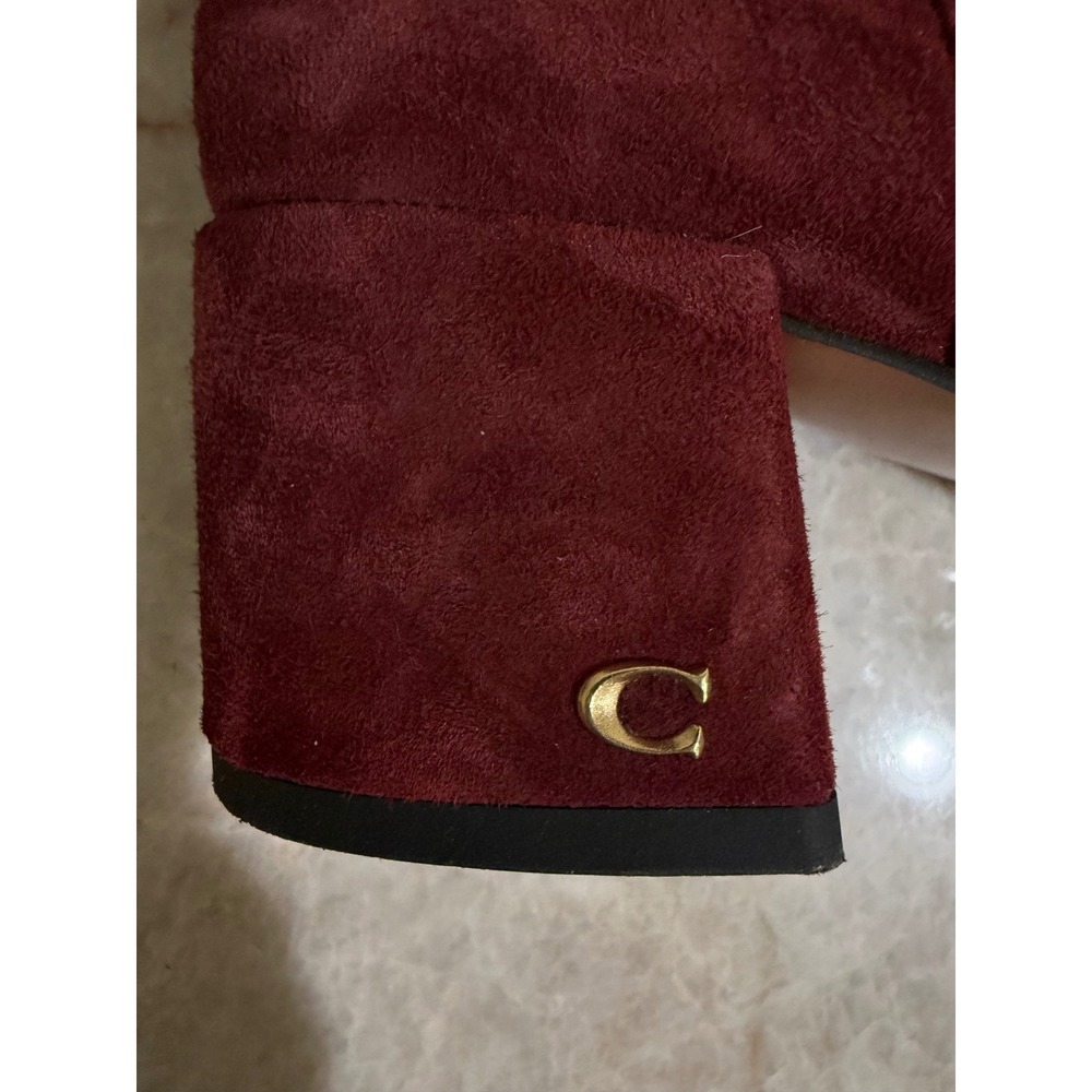 Coach Tia Wine Red Suede Chelsea Ankle Boots Block Heel Size 8.5 - Picture 4 of 12